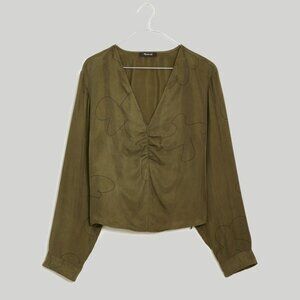NWOT Madewell Brushed Ruched-Front Top in Expedition Green